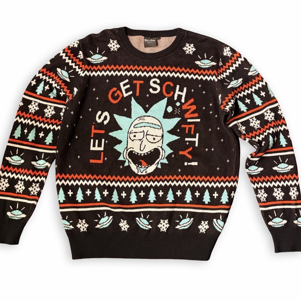 Rick and Morty Let's Get Schwifty Holiday Sweater Size Small Adult Swim